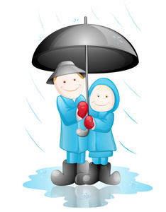 幸福的夫妻在雨中