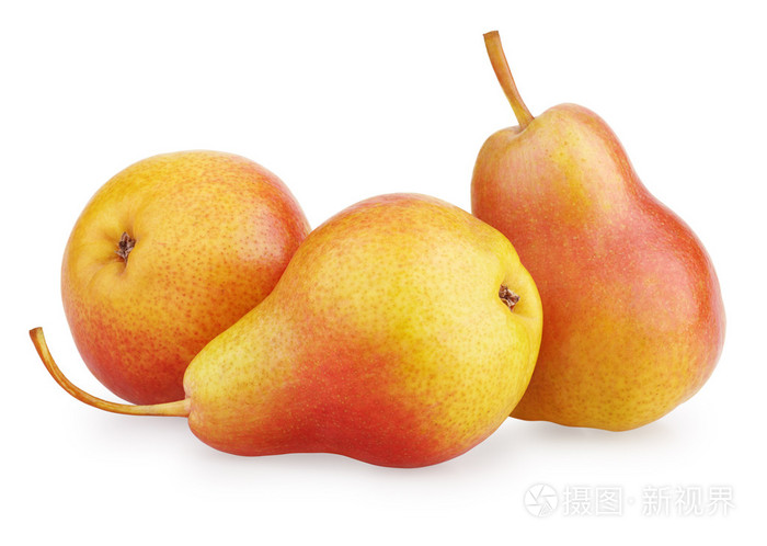 三个红色黄色梨果实