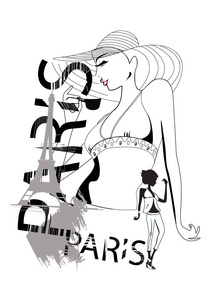 巴黎时尚女孩与刻字