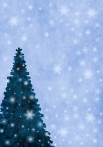 降雪背景与圣诞树