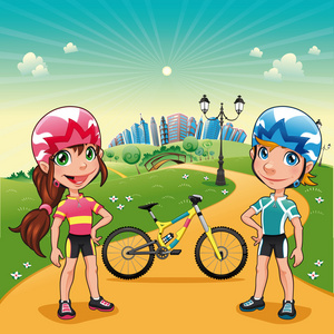 公园与年轻骑自行车的人图片