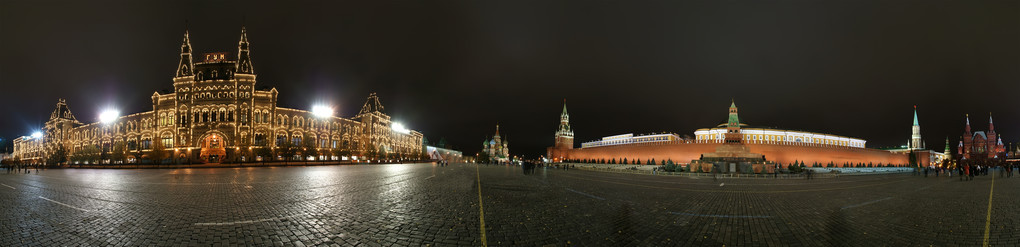 晚上红色正方形的全景。莫斯科，俄罗斯