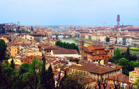 阿诺河和很多在佛罗伦萨城市建筑物的屋顶