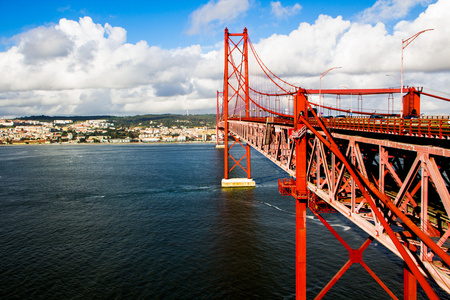 红色金属悬索桥在里斯本
