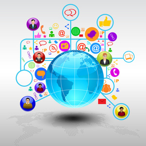 社会媒体网络连接和通信在全球的网络图标。矢量插图。10 eps