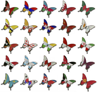 从亚洲标志的蝴蝶拼贴画