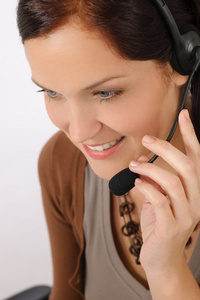 客户服务女人调用运算符电话耳机