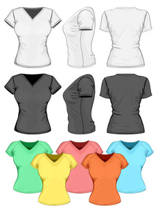 女性马球衫设计模板正面背面和侧面。