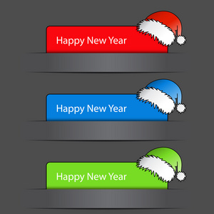 矢量新年快乐 2012年标签与圣诞老人帽子