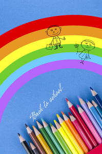 彩虹颜色的铅笔