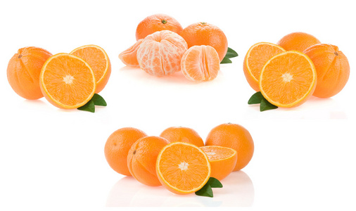 橙色水果和孤立在白色的切片