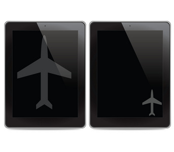 平板电脑背景上飞机图标