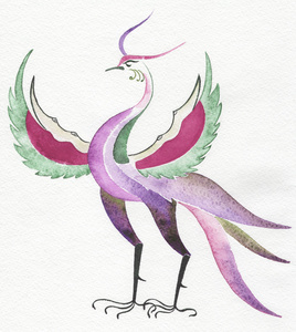 梦幻般的鸟是用一种水颜色绘制