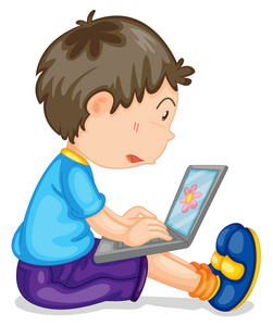 一个男孩和便携式计算机