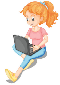 一个女孩和便携式计算机