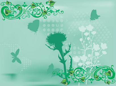 蝴蝶与花朵的绿色背景
