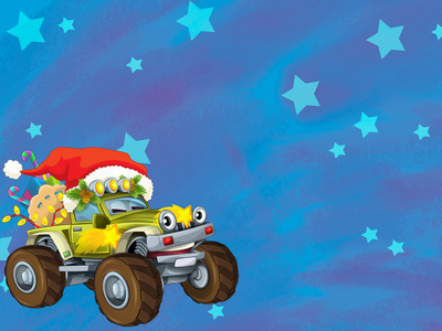 圣诞卡片为孩子们的快乐图汽车车辆