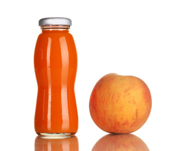 在玻璃瓶和旁边它隔绝对惠特桃美味桃汁