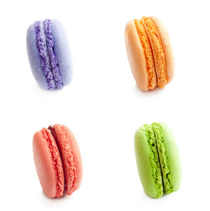 四种美味法国 macaron 饼干上白色隔离