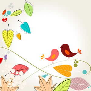 多彩的秋天叶子和鸟图