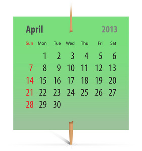 2013 年 4 月的日历