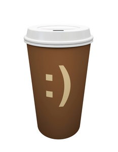纸杯装的咖啡被隔绝在白色的背景图上