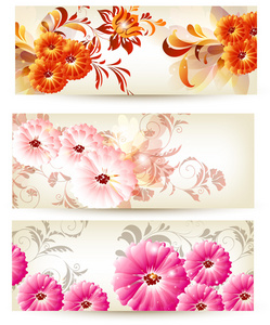 鲜花花卉的三张牌的集合