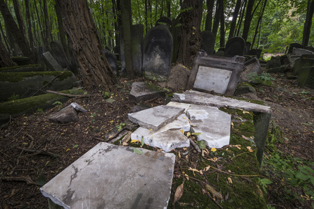旧的 历史性的犹太公墓在华沙，波兰