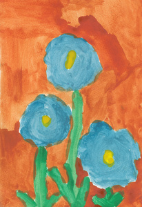 孩子水彩图画三朵花
