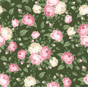 与粉红和白色玫瑰的无缝模式。矢量插画