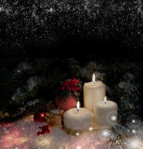在雪中的蜡烛的圣诞树
