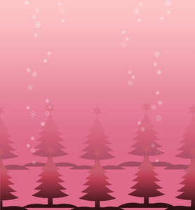 粉色圣诞树与雪在晚上