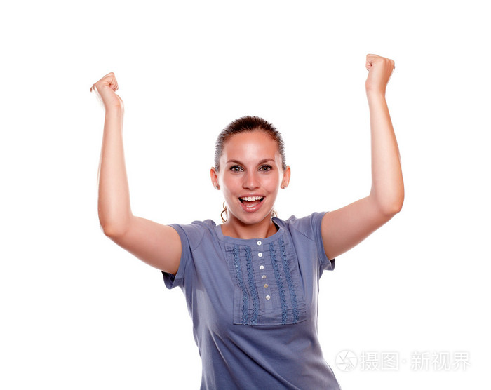 快乐的女人尖叫声和庆祝胜利