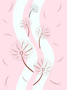 蒲公英玫瑰色的粉笔画插图