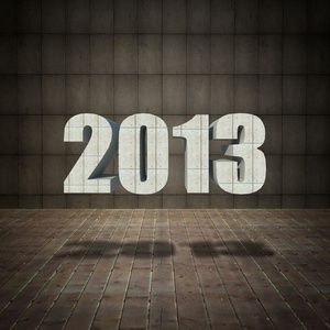 2013 新年与 grunge 墙和旧木地板