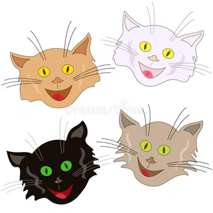 四张欢快的猫脸做面具