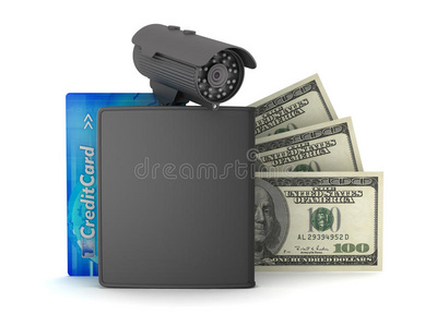 信用卡美元钱包和监控摄像头