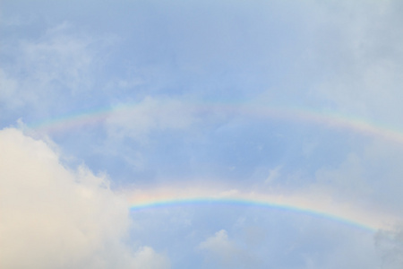 双彩虹在天空背景图片