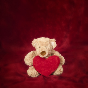与红色心形抱枕泰迪熊