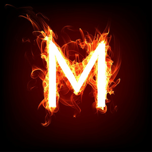 火热热的火焰设计的字体。字母 m