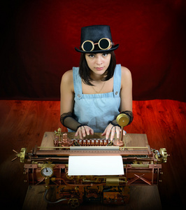 蒸汽朋克女孩用打字机