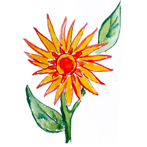 抽象黄色红色花卉水彩花卉画手分离和提纯