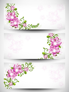 设置花卉装饰的网站标题和横幅。10 eps
