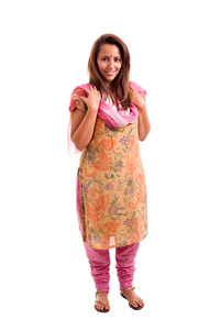 全长的 tradicional 服装印度女子肖像