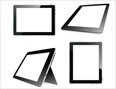 现实 tablet pc 计算机与孤立在白色背景上的空白屏幕。矢量