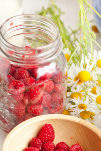 新鲜成熟莓和甘菊花图片