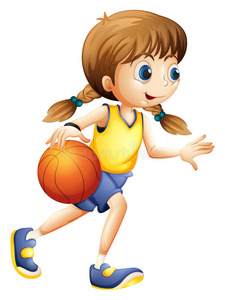 一个可爱的年轻女孩在打篮球