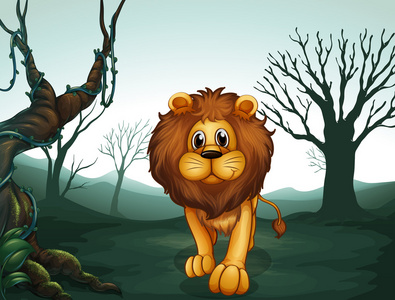 狮子在一个可怕的森林