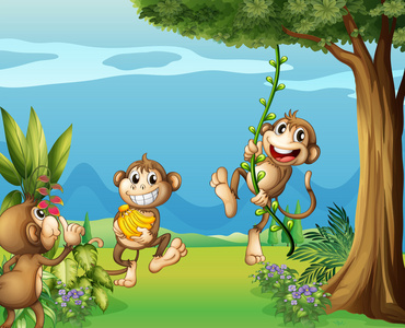 在山上的三只猴子