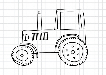 方形纸上绘图的拖拉机